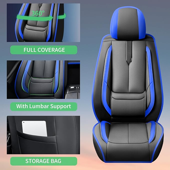 Fit Passport Car Seat Covers for Honda Passport 2019-2025 2026 - Upgraded Premium Waterproof & Breathable Leather,Airbag Compatible,All-Weather Seat Cushion Protector,Full Set,Black-Blue
