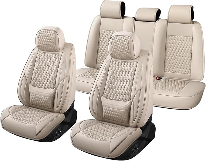 Car Seat Covers Full Set Custom Fit for Chevrolet/Chevy Equinox 2005-2026 - Premium Faux Leather with Lumbar Support | Breathable, Waterproof, Anti-Slip, Durable (Beige,Full Set)