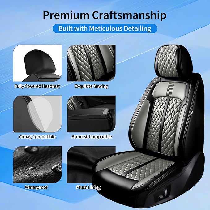 Fit Insight Car Seat Covers for Honda Insight 2010-2022 Premium Leather, Airbag Compatible, Scratch-Resistant, Waterproof All Weather Seat Protector, Airbag Compatible, Full Set, Black+Gray