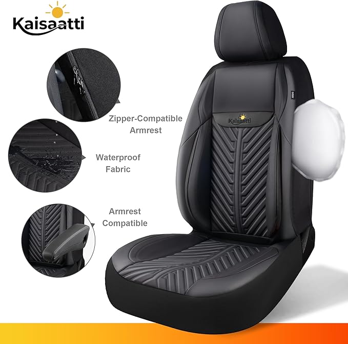 PU Leather Car Seat Covers Full Set – Waterproof seat Cover for Cars，3D Foam Support Automotive seat Covers ，Airbag Compatible, Universal Fit for Cars SUVs Trucks Sedans（Black）
