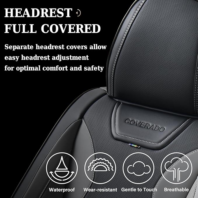 Coverado Car Seat Covers, Front Covers for Cars, Car Seat Cover Front Seats, Automotive Seat Cover, Waterproof, Leather Car Seat Cushion, Universal Interior Covers Seat Protectors for Most Cars