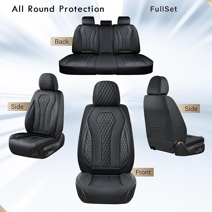 Coverado Seat Covers, Car Seat Covers Full Set, Black Car Seat Cover, Car Seat Covers Front Seats Back Seat Cover, Waterproof Car Seat Cushion, Leather Seat Covers Seat Protector Fit for Most Cars
