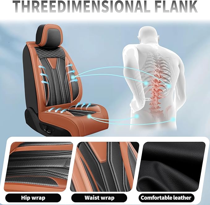 Fit Frontier Car Seat Covers Premium Leather for Nissan Frontier 2009-2025 2026. Waterproof， Breathable, Scratch-Resistant & All-Weather Seat Cushion Protector（Front Seat,Brown&Black