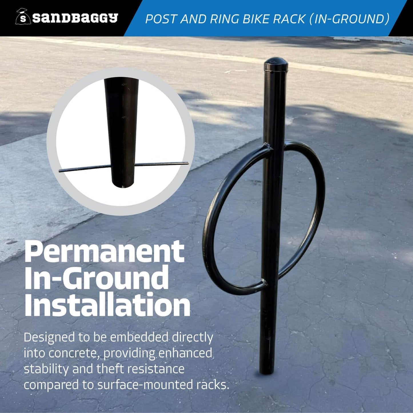 Sandbaggy Post and Ring Rack - In Ground - Commercial Outdoor Bike Parking & Storage Racks (White, 2)