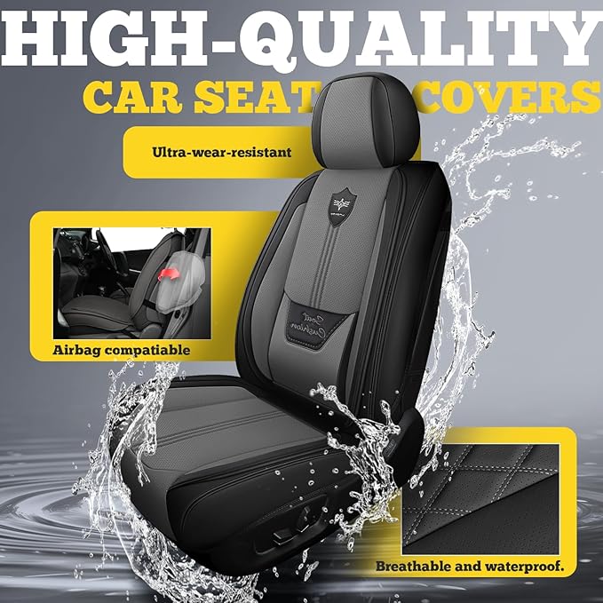 LINGVIDO Car Seat Covers Full Set (5 Seats) - Premium Perforated Nappa Leather, Waterproof Shield, Omni-Adapt Fit SUVs Sedans, Ultimate Family & Pet Protection