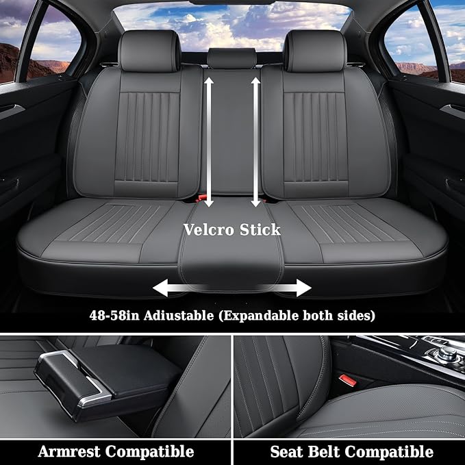 Coverado Car Seat Covers Full Set, Gray Car Seat Cover, Seat Covers for Cars, Waterproof Car Seat Protector, 5 Pieces Nappa Car Seat Cushion, Car Seat Covers Front Seats and Back Fit for Most Cars