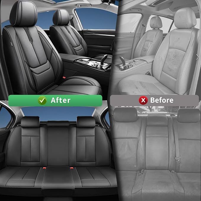 Fit Kona Car Seat Covers for Hyundai Kona 2018-2024 2025 2026 -Upgraded Premium Waterproof & Breathable Leather,Airbag Compatible,All-Weather Seat Cushion Protector,Full Set,Black