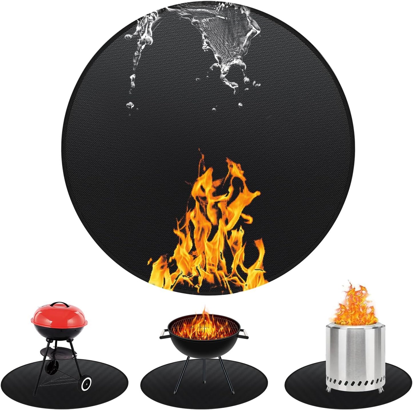 Round BBQ Grill Mat, 40 inches Double-Sided Fireproof Pad Waterproof Deck Protector for Indoor Outdoor Grilling