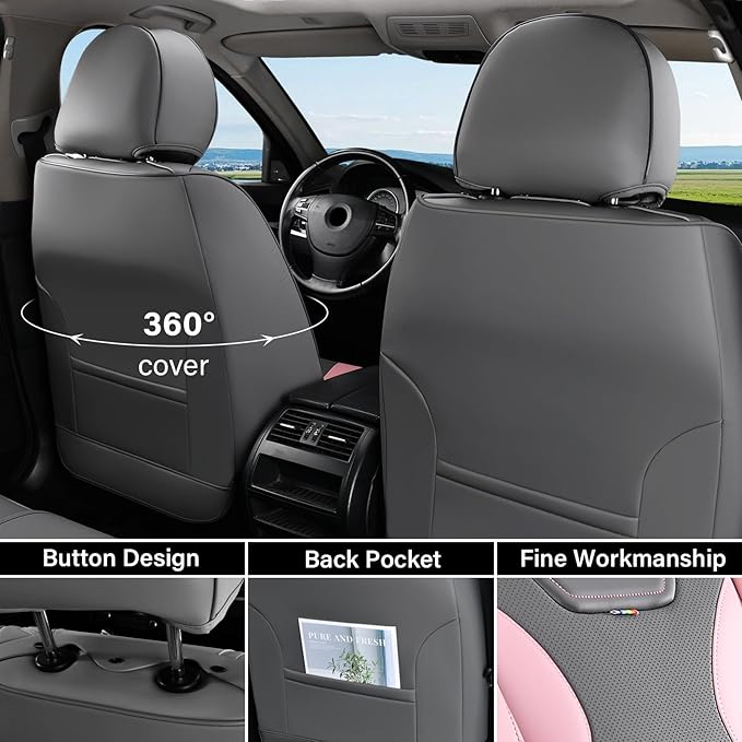 Coverado Car Seat Covers, Front Covers for Cars, Car Seat Cover Front Seats, Automotive Seat Cover, Waterproof, Leather Car Seat Cushion, Universal Interior Seat Protectors for Most Cars Black
