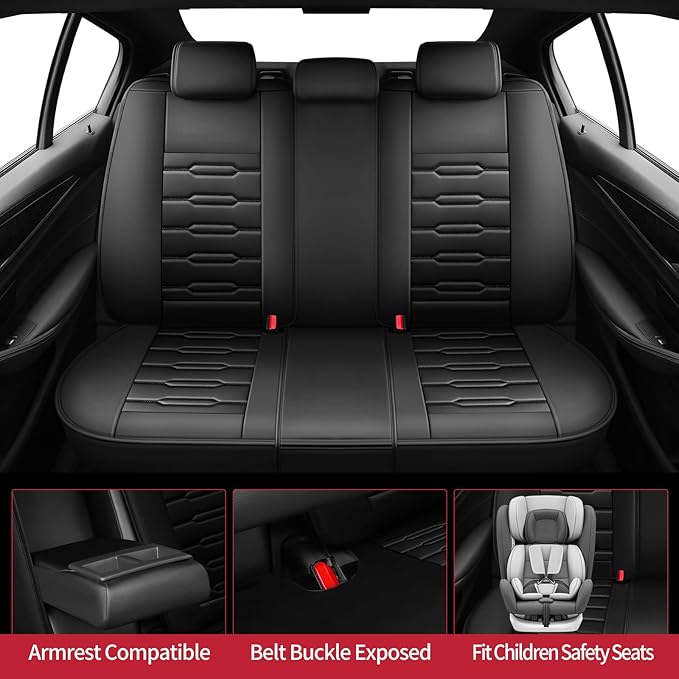 Fit Insight Car Seat Covers for Honda Insight 2010-2021 2022-Upgraded Premium Waterproof & Breathable Leather, Airbag Compatible, All-Weather Seat Cushion Protector (Full Set, Black)