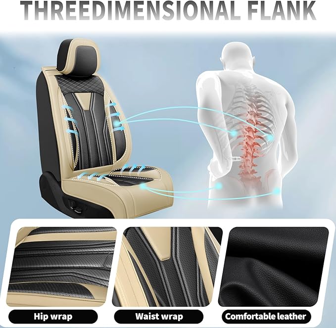 Fit Frontier Car Seat Covers Premium Leather for Nissan Frontier 2009-2025 2026. Waterproof， Breathable, Scratch-Resistant & All-Weather Seat Cushion Protector（Full Set,Beige&Black