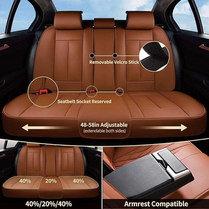 FLORICH Car Seat Covers, Brown Leather Seat Covers for Cars, Faux Nappa Leather Automotive Seat Protectors, Car Seat Cushions Universal Fit for Most Sedans SUVs Trucks - Brown