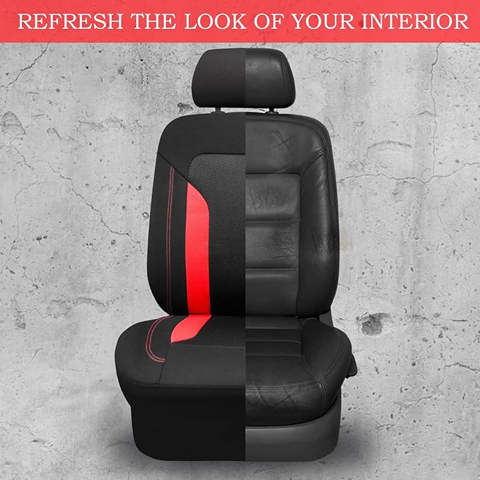 CAR PASS 3D Air Mesh Car Seat Covers Full Set, Breathable Sporty Rear Bench with Zipper for Armrest Box Universal Fit 95% Automotive SUV,Truck,Sedan Interior Cute Women Airbag Compatible, Black Red