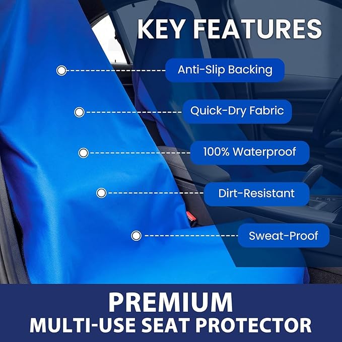 Dri Seats Waterproof Car Seat Cover – Premium Sweat Towel with Slip Resistant Backing for Front Seats in Cars, Trucks, SUVs – Universal Seat Covers & Liner, Easy Install (Blue, Large)
