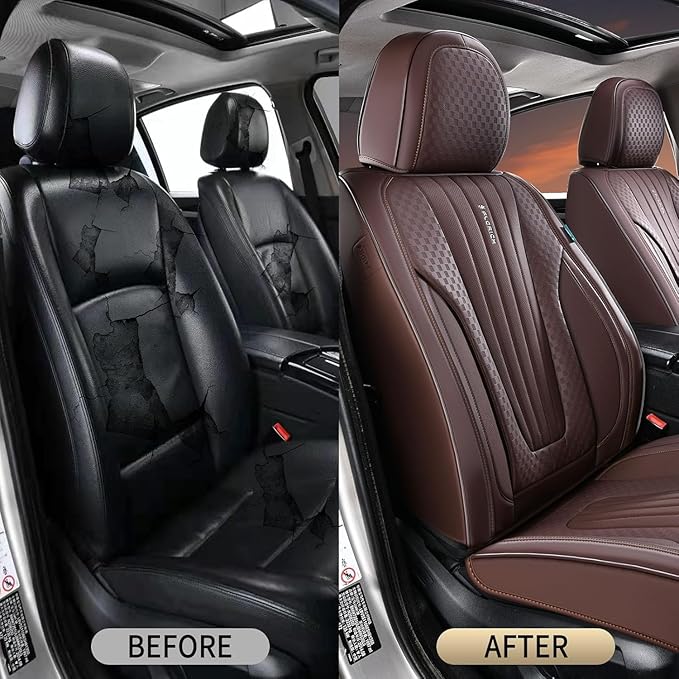 FLORICH Car Seat Covers, Premium Leatherette Car Seat Covers Front Seats, Waterproof Nappa Leather Seat Protectors, Breathable Car Seat Cushion for Most Sedans Cars SUV Trucks, Coffee