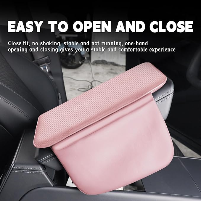 Car Armrest Cover Pad - Nappa Leather Car Center Console Cover with Breathable Holes, Non-Slip Auto Arm Rest Cushion, Universal Car Interior Accessories Fit forTesla Model Y (Pink)