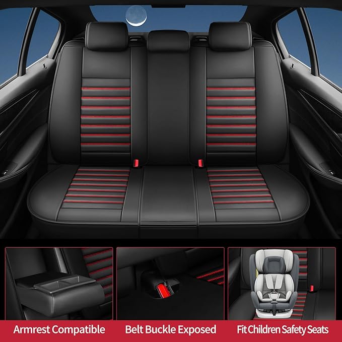 Fit Crosstrek Car Seat Covers for Subaru Crosstrek 2016-2025 2026 - Upgraded Premium Waterproof & Breathable Leather, Airbag Compatible,All-Weather Seat Cushion Protector(Full Set,Black+Red)