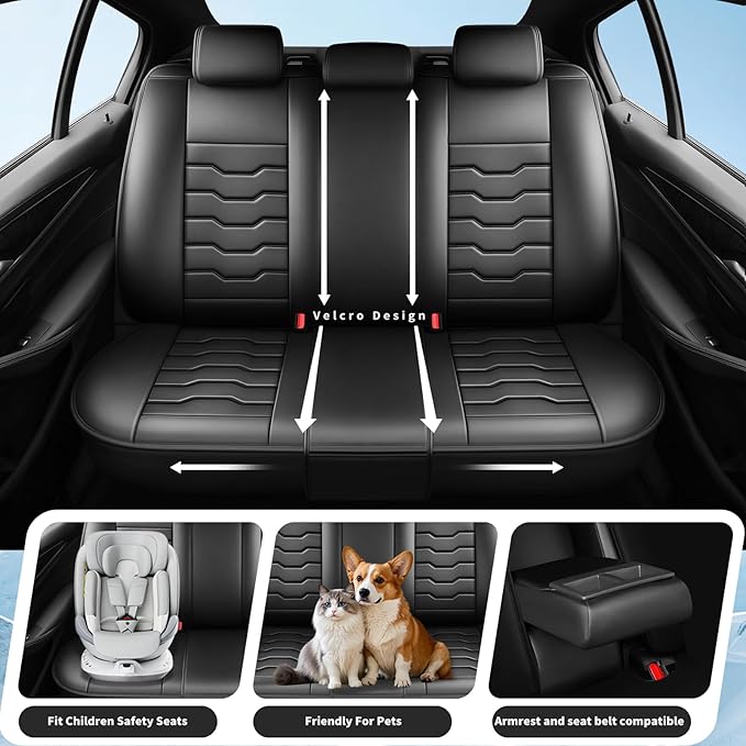Fit Frontier Car Seat Covers Premium Leather for Nissan Frontier 2009-2025 2026. Waterproof， Breathable, Scratch-Resistant & All-Weather Seat Cushion Protector（Full Set,Black
