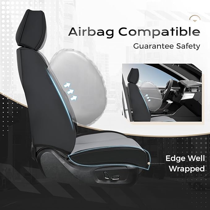 Coverado Car Seat Covers Full Set, Car Seat Protector Waterproof, Nappa Leather Car Seat Cushion, Seat Covers for Cars, Front Seats and Back Universal Fit for Most Cars