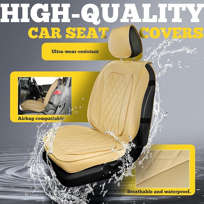 LINGVIDO Car Seat Covers for Front Seats (2 Seats) - Premium Perforated Nappa Leather,Waterproof Shield, Omni-Adapt Fit for SUVs Sedans, Ideal for Rideshare & Pets