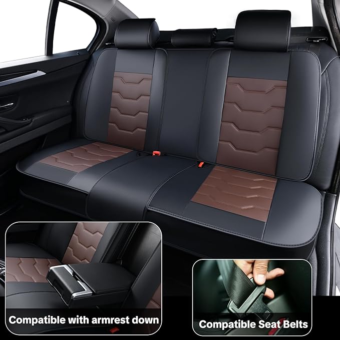 Car Seat Cover Full Set Kit, Universal Car Seat Cover for Cars, Waterproof Leather, Protect & Upgrade Car Interior, Airbag Compatible, Easy to Install & Clean, for SUV, Pickup Truck, Sedan