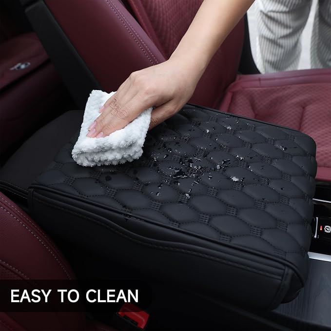 Center Console Cover, Arm Rest Cover, Memory Foam Microfiber Leather Car Armrest Cover Cushion with 2 Storage Bags, Universal Center Console Covers for Cars/Truck/Auto/SUV (Black)