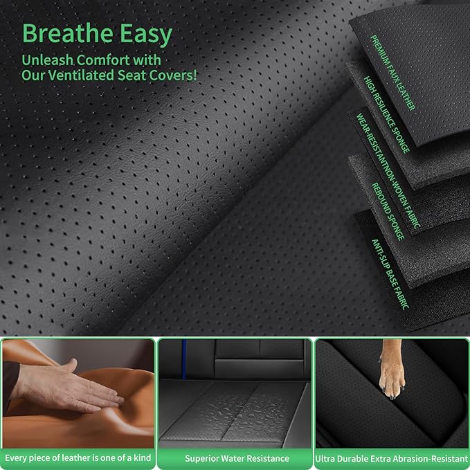 Fit Kona Car Seat Covers for Hyundai Kona 2018-2024 2025 2026 -Upgraded Premium Waterproof & Breathable Leather,Airbag Compatible,All-Weather Seat Cushion Protector,2 Front/Black-Blue