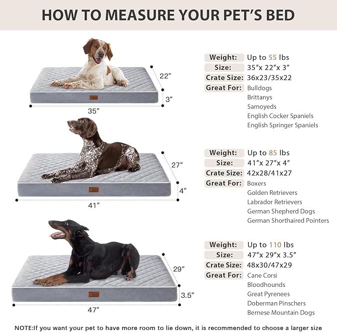 WNPETHOME Orthopedic XL Dog Bed for Crate, Waterproof Extra Large Dogs Bed with Removable Washable Cover, Multi-Needle Quilting Dogs Crate Bed