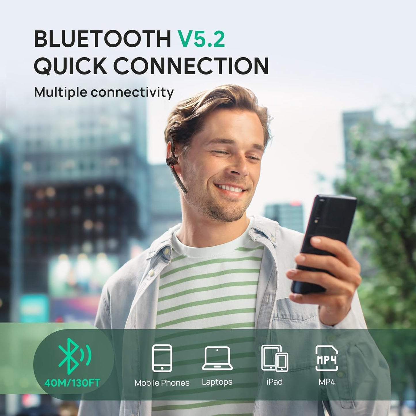 Yealink Bluetooth Headset BH71,Wireless Bluetooth Earpiece with 4 Noise Canceling Microphones,Teams&Zoom Certified,Mute Function,Connect to Cell Phone/Laptops,No Dongle