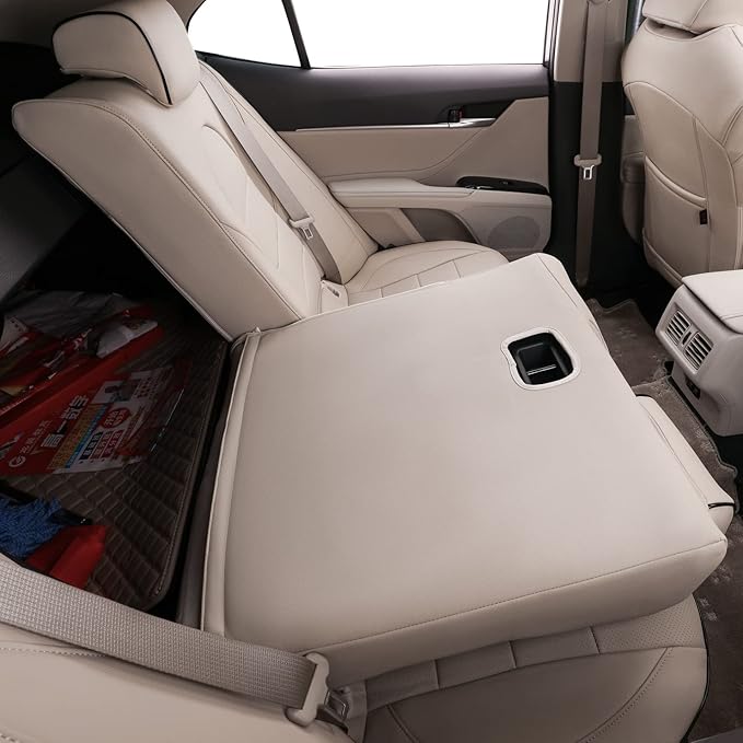 EKR Camry Seat Covers for Toyota Camry TRD 2020 2021 2022 2023 2024,Waterproof Truck Seat Cushion Protectors,Leather Car Seat Cover Full Set -Faux Leather (Beige)