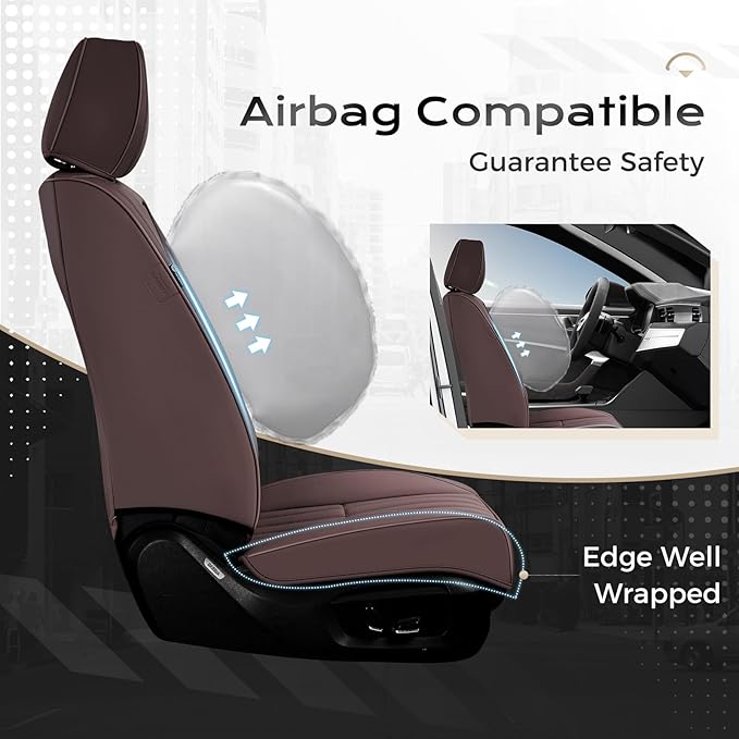 Coverado Car Seat Covers Front Seats, Seat Covers for Cars, Car Seat Protector, 2-Pack Car Seat Cushion Nappa Leather, Waterproof Seat Covers Carseat Cover Universal Fit for Most Cars Trucks(Coffee)
