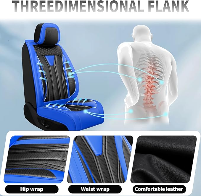 Fit Frontier Car Seat Covers Premium Leather for Nissan Frontier 2009-2025 2026. Waterproof， Breathable, Scratch-Resistant & All-Weather Seat Cushion Protector（Full Set,Blue&Black