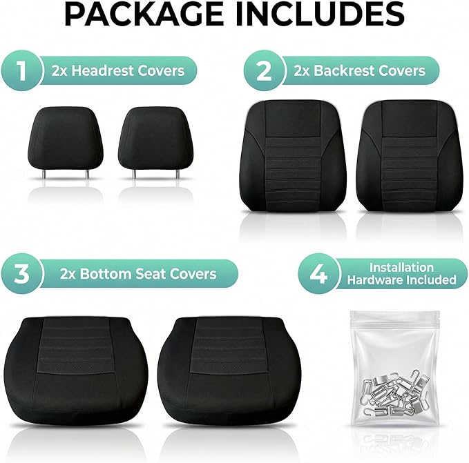 FH Group Automotive Car Seat Covers Front Set Premium 3D Air Mesh Front Seat Covers, Airbag Compatible Universal Fit Interior Accessories for Cars Trucks and SUVs - Black