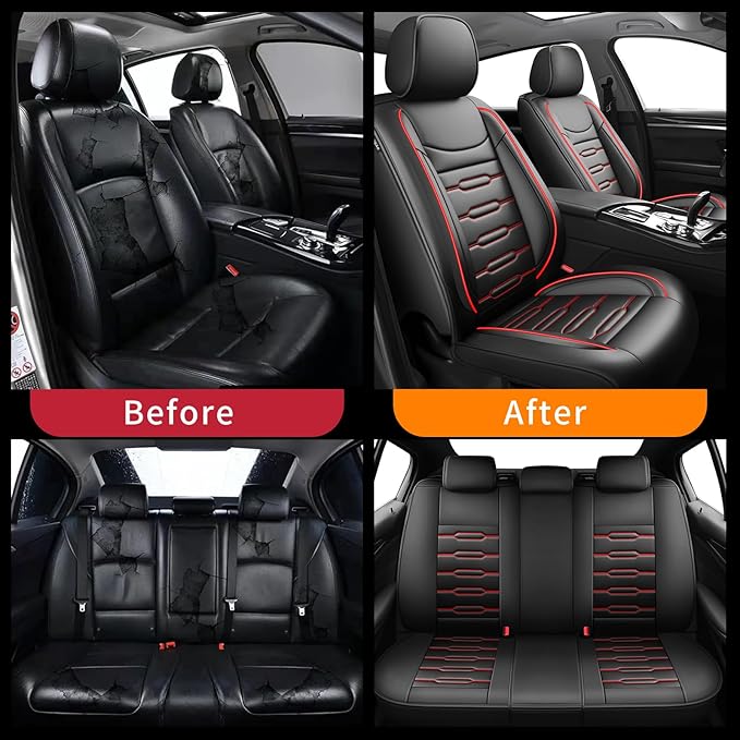 Fit Legacy Car Seat Covers(Only for 5 Seats Version)for Select Ford Legacy 2008-2024 2025 2026-Full Coverage Leather,Airbag Compatible,Waterproof&All Weather Seat Cushion Protector(Black+Red)