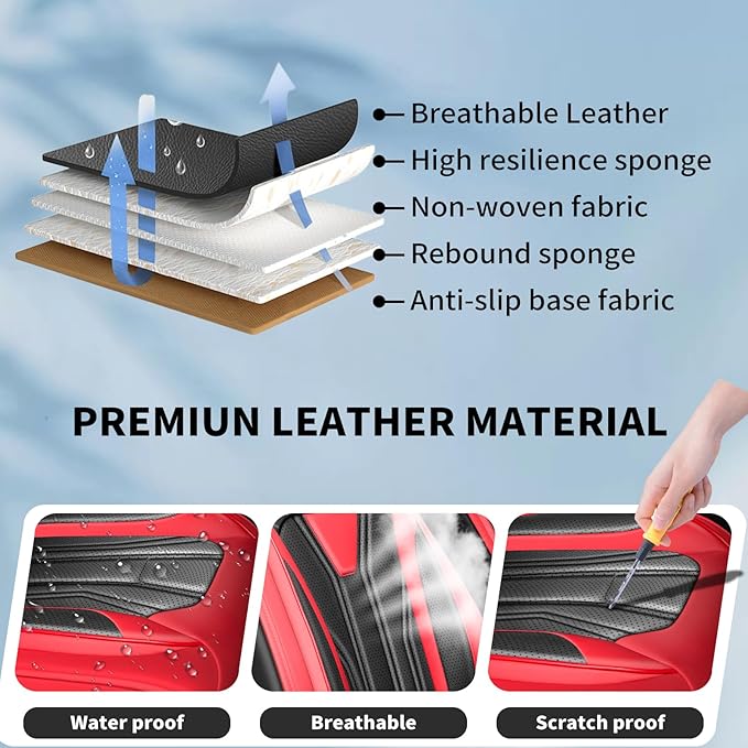 Fit Frontier Car Seat Covers Premium Leather for Nissan Frontier 2009-2025 2026. Waterproof， Breathable, Scratch-Resistant & All-Weather Seat Cushion Protector（Full Set,Red&Black