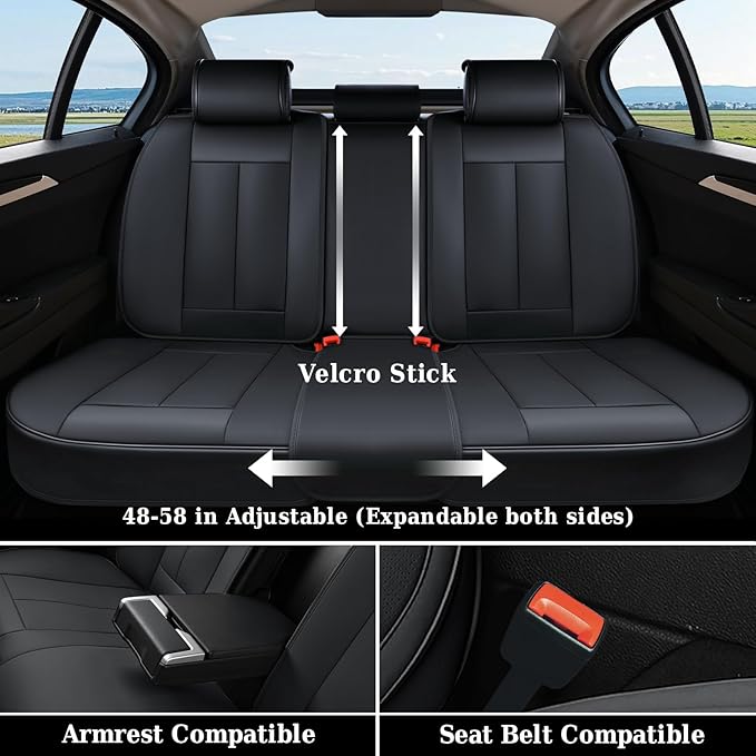Coverado Dog Car Seat Cover for Back Seat Cover, Black Rear Car Seat Covers, 3-Pieces Waterproof Car Seat Cushion, Car Seat Protector, Leather Seat Cover Seat Protector Universal Fit Most Cars