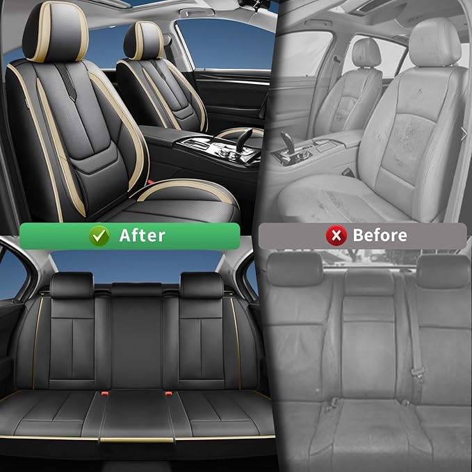 Fit Passport Car Seat Covers for Honda Passport 2019-2025 2026 -Upgraded Premium Waterproof & Breathable Leather,Airbag Compatible,All-Weather Seat Cushion Protector,Full Set,Black-Beige