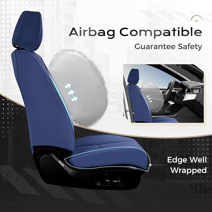 Coverado Car Seat Covers Front Seats, Seat Covers for Cars, Car Seat Protector, 2-Pack Car Seat Cushion Nappa Leather, Waterproof Seat Covers Carseat Cover Universal Fit for Most Cars Trucks(Blue)