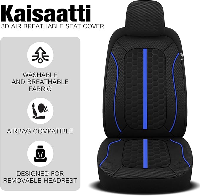 Breathable Premium Car Seat Covers Full Set，3D Air-Mesh Seat Covers for Cars，Comfortable Safety Airbag Compatible，Universal for Most Cars Sedan Truck SUV(Black/Blue)