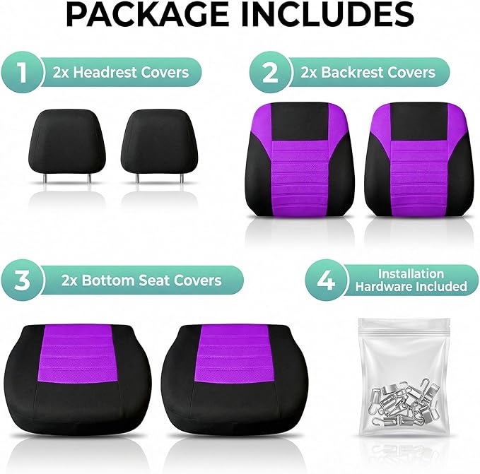 FH Group Automotive Car Seat Covers Front Set Premium 3D Air Mesh Front Seat Covers, Airbag Compatible Universal Fit Interior Accessories for Cars Trucks and SUVs - Purple