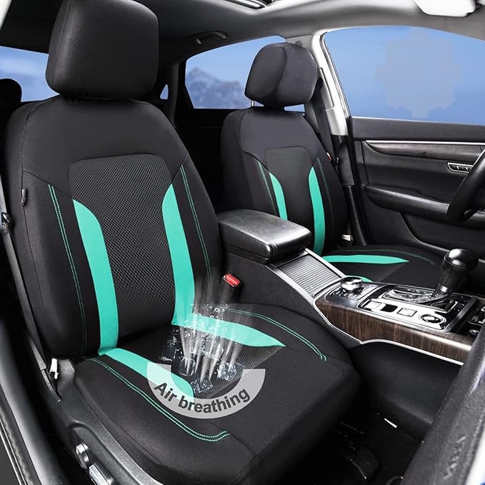 CAR PASS 3D Air Mesh Car Seat Covers Full Set, Breathable Sporty Rear Bench with Zipper for Armrest Box Universal Fit 95% Automotive SUV,Truck,Sedan Interior Cute Women Airbag Compatible, Black Mint