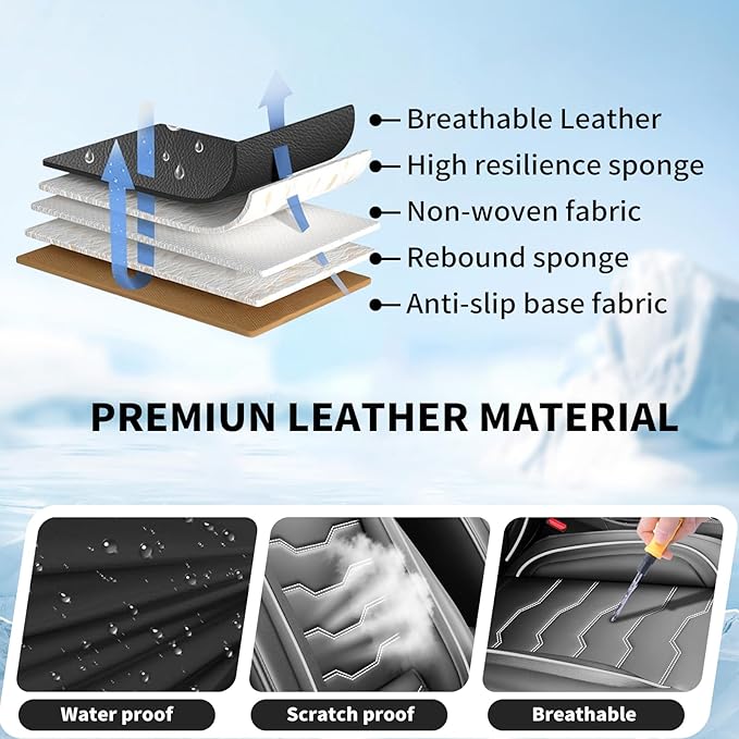 Fit Frontier Car Seat Covers Premium Leather for Nissan Frontier 2009-2025 2026. Waterproof， Breathable, Scratch-Resistant & All-Weather Seat Cushion Protector（Front Seat,White Line Black