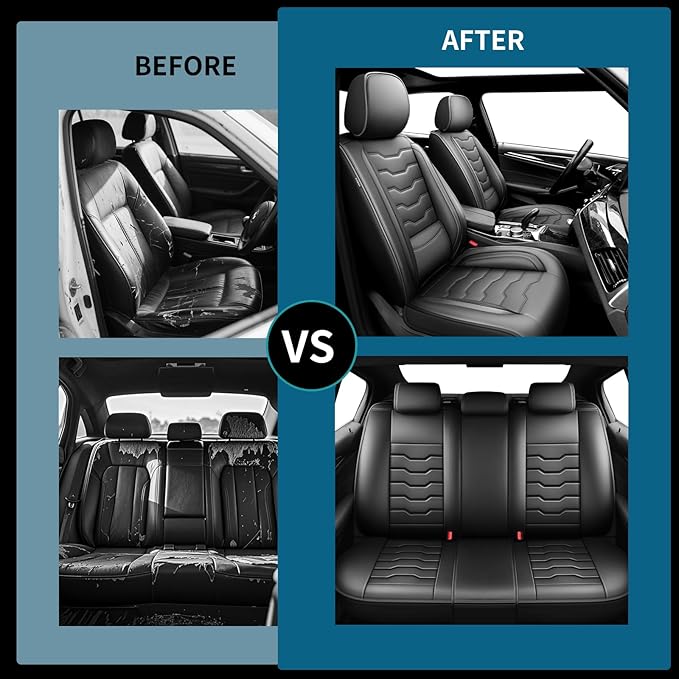 Fit Frontier Car Seat Covers Premium Leather for Nissan Frontier 2009-2025 2026. Waterproof， Breathable, Scratch-Resistant & All-Weather Seat Cushion Protector（Full Set,Black