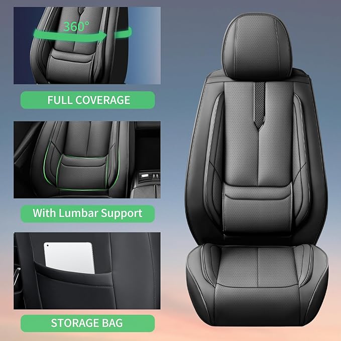 Fit Forester Car Seat Covers for Subaru Forester 2007-2024 2025 2026 -Upgraded Premium Waterproof & Breathable Leather,Airbag Compatible,All-Weather Seat Cushion Protector,Full Set,Black