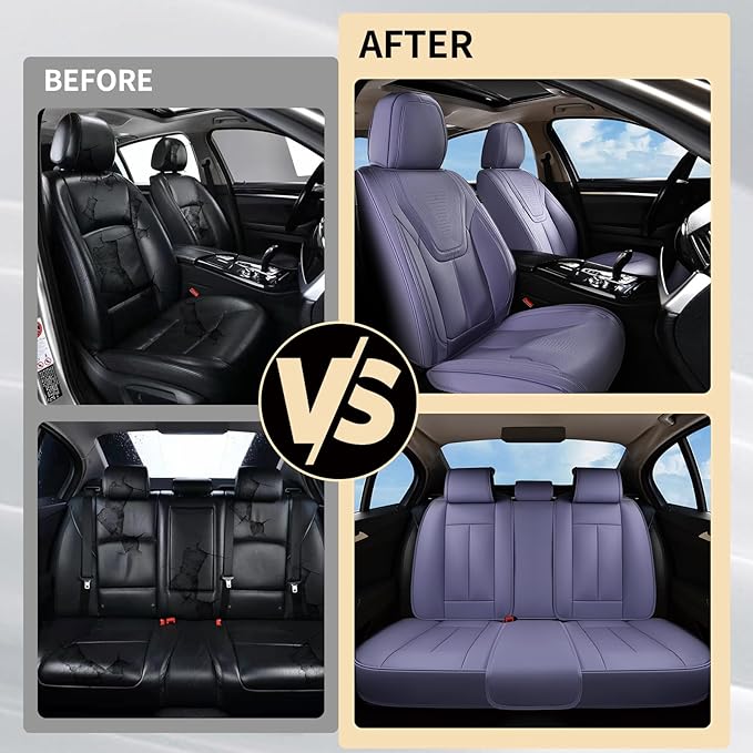 FLORICH Car Seat Cover Full Set, Automotive Seat Covers, Luxury Waterproof Leather Car Seat Protectors, Car Seat Cushions Universal Fit for Most Sedans SUVs Trucks - Purple