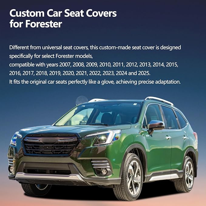 Fit Forester Car Seat Covers for Subaru Forester 2007-2025 2026 - Upgraded Premium Waterproof & Breathable Leather, Airbag Compatible, All-Weather Seat Cushion Protector (2 Front/Black)