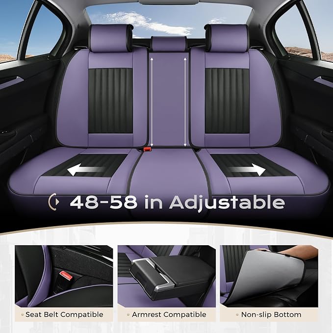 Coverado Car Seat Covers Full Set, Seat Covers for Cars, Car Seat Cover, Car Seat Protector, Leather Car Seat Cushion, Waterproof Car Seat Covers Front Seats and Back Fit for Most Cars(Purple&Black)
