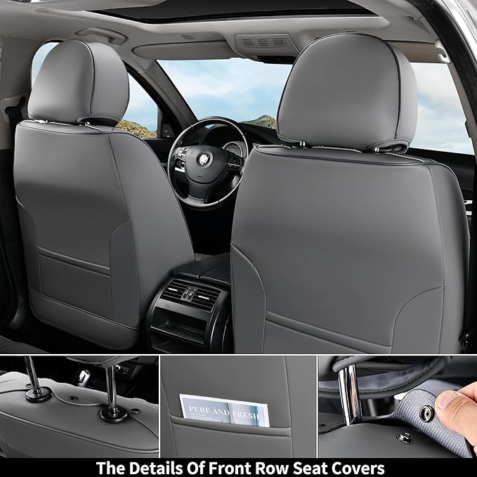 Coverado Car Seat Covers Full Set, Seat Covers for Cars,Gray Car Seat Cover, Waterproof Car Seat Protector, 5 Pieces Nappa Car Seat Cushion, Car Seat Covers Front Seats and Back Fit for Most Cars