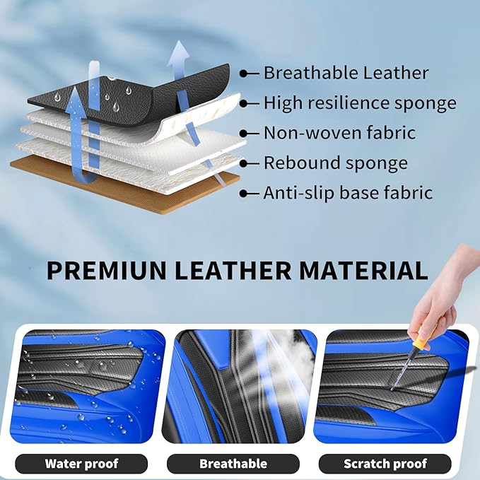 Fit Frontier Car Seat Covers Premium Leather for Nissan Frontier 2009-2025 2026. Waterproof， Breathable, Scratch-Resistant & All-Weather Seat Cushion Protector（Front Seat,Blue&Black
