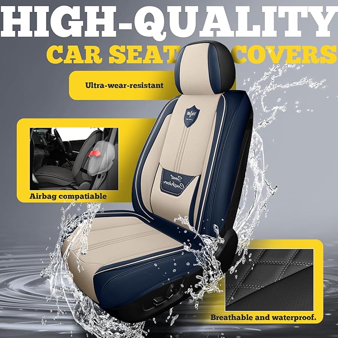 LINGVIDO Car Seat Covers Full Set (5 Seats) - Premium Perforated Nappa Leather, Waterproof Shield, Omni-Adapt Fit SUVs Sedans, Ultimate Family & Pet Protection